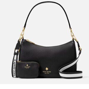 New Kate Spade Emma Medium Shoulder Bag Pebble Leather Black